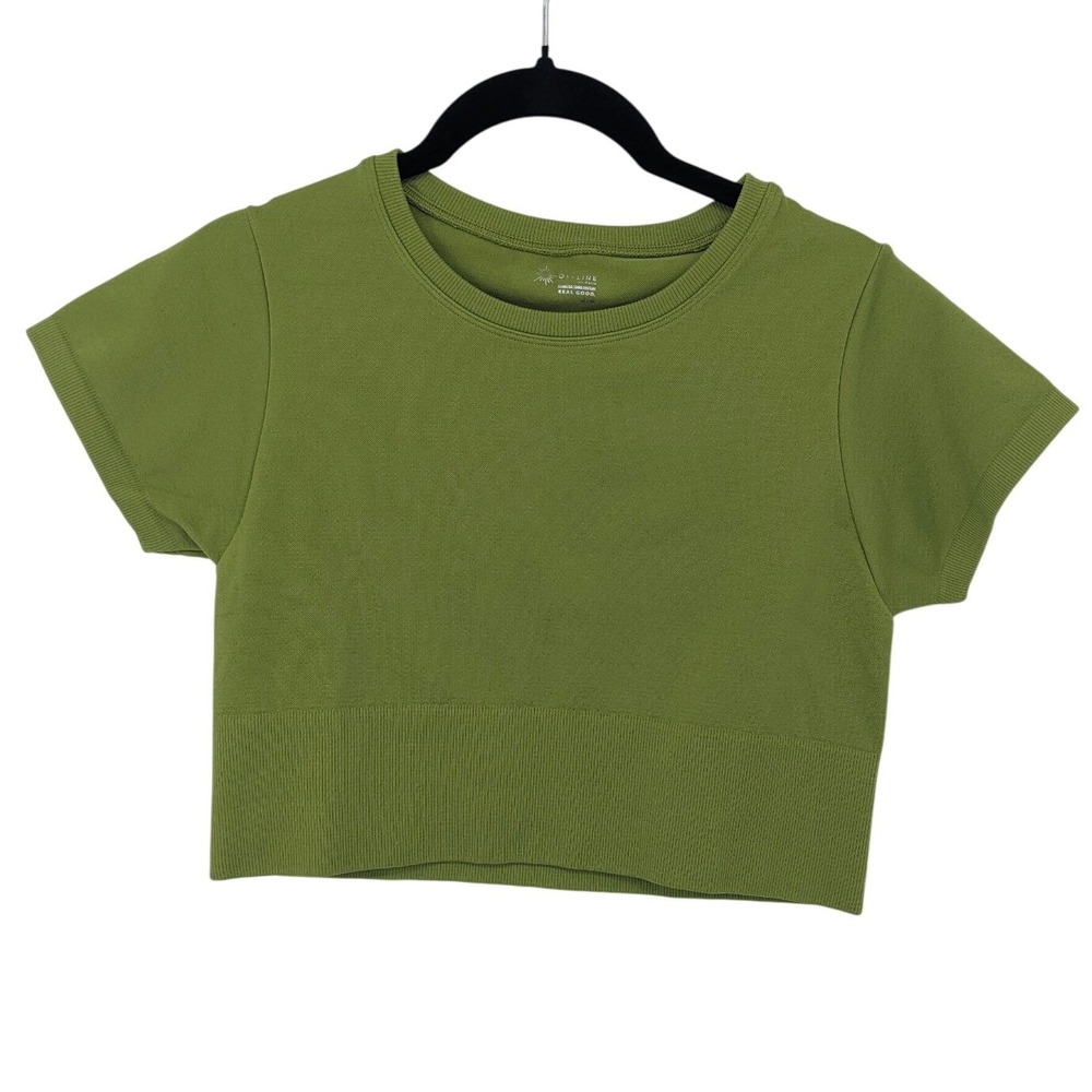 Aerie OFFLINE Green Seamless‎ Ribbed Cropped T Shirt Top M L
